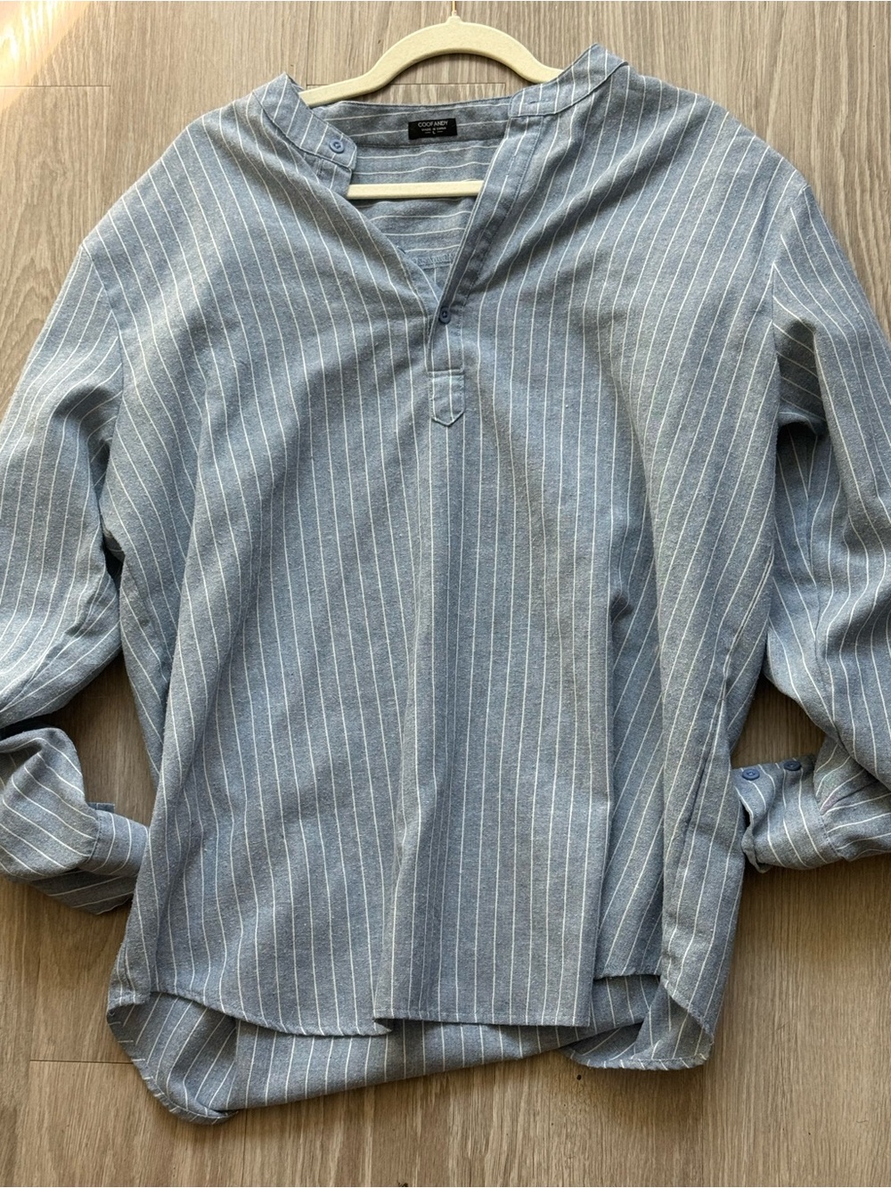 Casual Striped Band-Collar Shirt - Blue by Unknown Brand